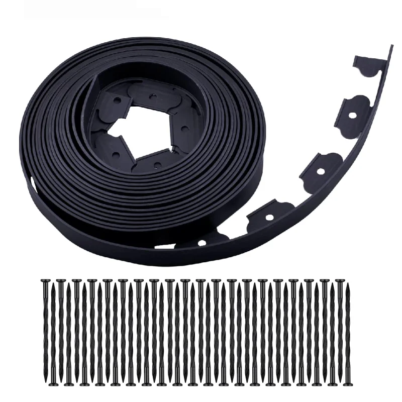 Garden Edging40ft Landscape Edging with 40 Spikes for Lawn 2 Inch Tall(Black, 40FT)