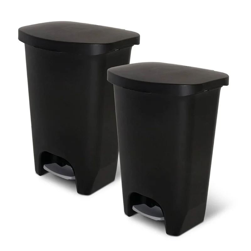 Glad 13 Gal Trash Can with Step Pedal and Odor Protection, Black, Pack of 2