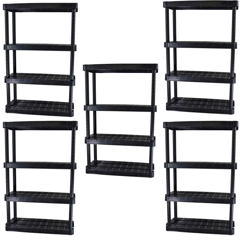 Gracious Living Extra Wide Light Duty Indoor Storage Shelves, Black (5 Pack)