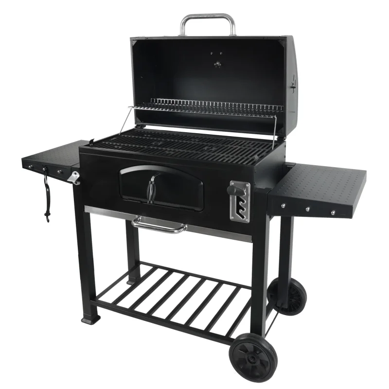 Grill Boss 32 Inch Charcoal BBQ Grill, Side Shelve w/ Thermometer, Blk(Open Box)