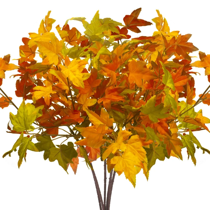 Grunyia 6Pcs Artificial Maple Leaves Branches Fake Fall Maple Shrubs for Thanksgiving Christmas Festival Garland Decoration