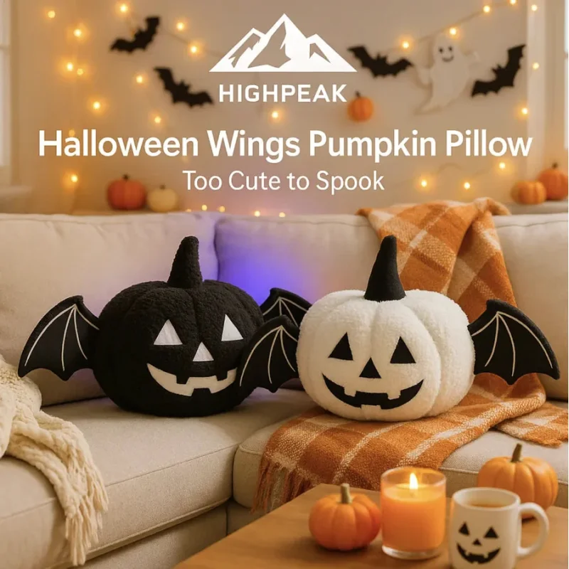 Halloween Wings Pumpkin Pillow White