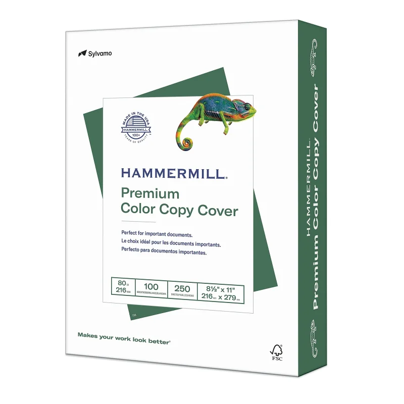 Hammermill Cardstock, Premium Color Copy, 80 lb, 8.5 x 11 - 1 Pack (250 Sheets) - 100 Bright, Made in the USA Card Stock, 120023R, White