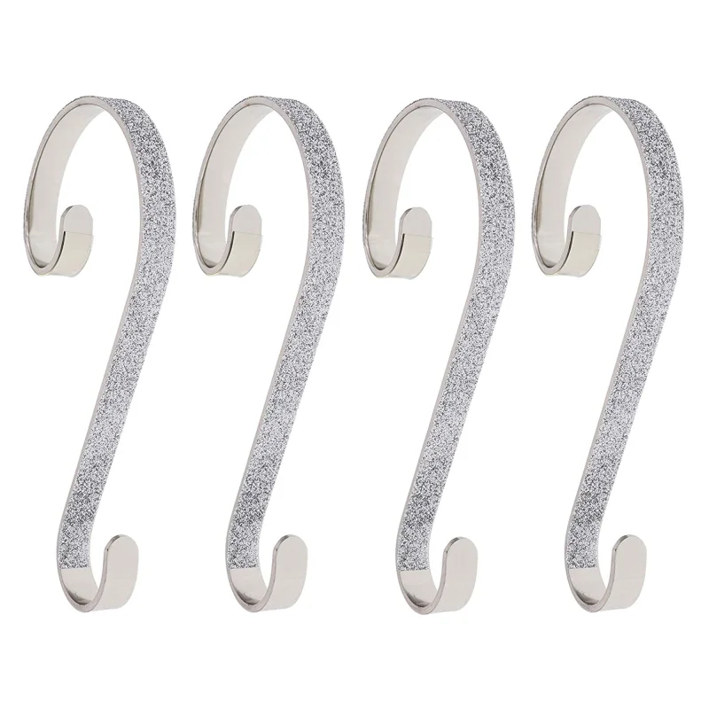 Haute Decor Stocking Scrolls Holiday Stocking Hanger, Silver Glitter, 4 Pack