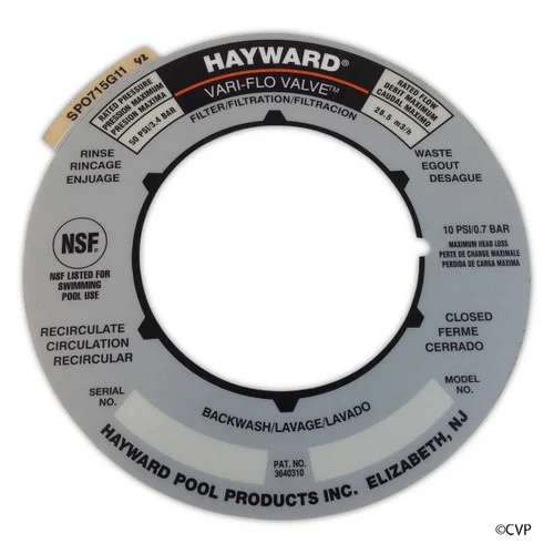 Hayward Label Plate 2″ Vari-Flo Sp0715 | SPX0715G