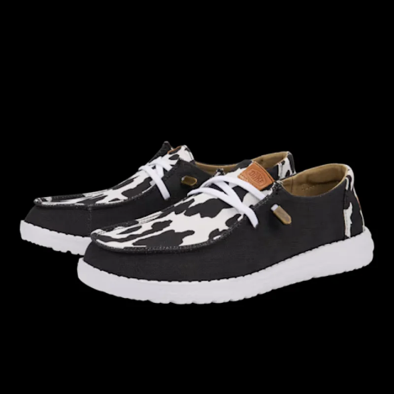 HEYDUDE Wendy Animal Shoe (Black/Cow) Size Women's 10