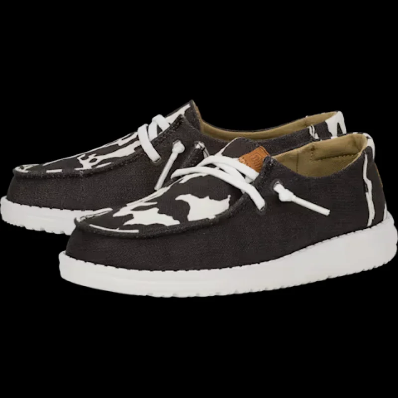 HEYDUDE Wendy Youth Animal Shoe (Black/Cow) Size J1