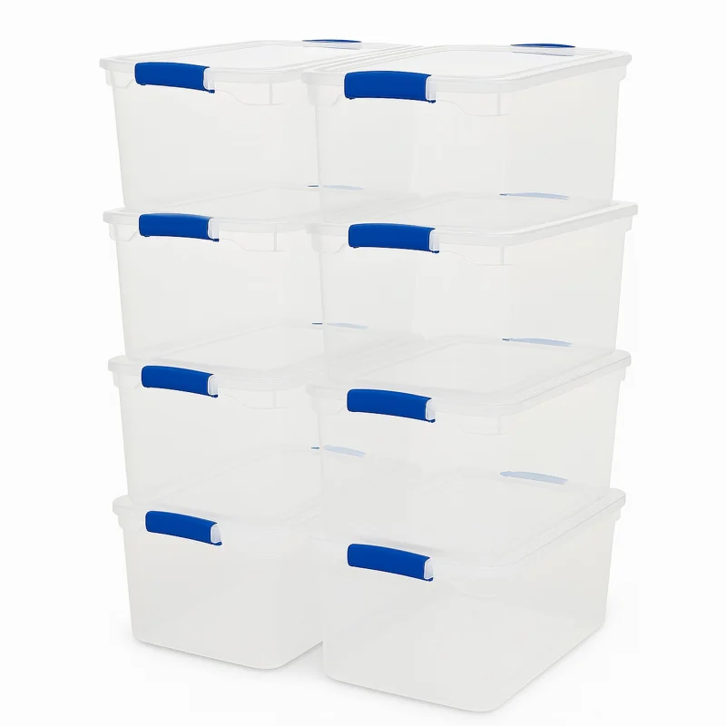 Homz 66 Quart Heavy Duty Modular Stackable Storage Containers, Clear, 8 Pack