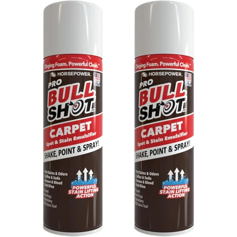 Horsepower Bull Shot Carpet Spot & Stain Remover by Horsepower, AS SEEN ON TV, Made In USA, Just Point & Spray, Stain-Lifting Foam-Action, Pet Stains & Odors, Coffee, Soda, Wine, Stains, 2 Pack