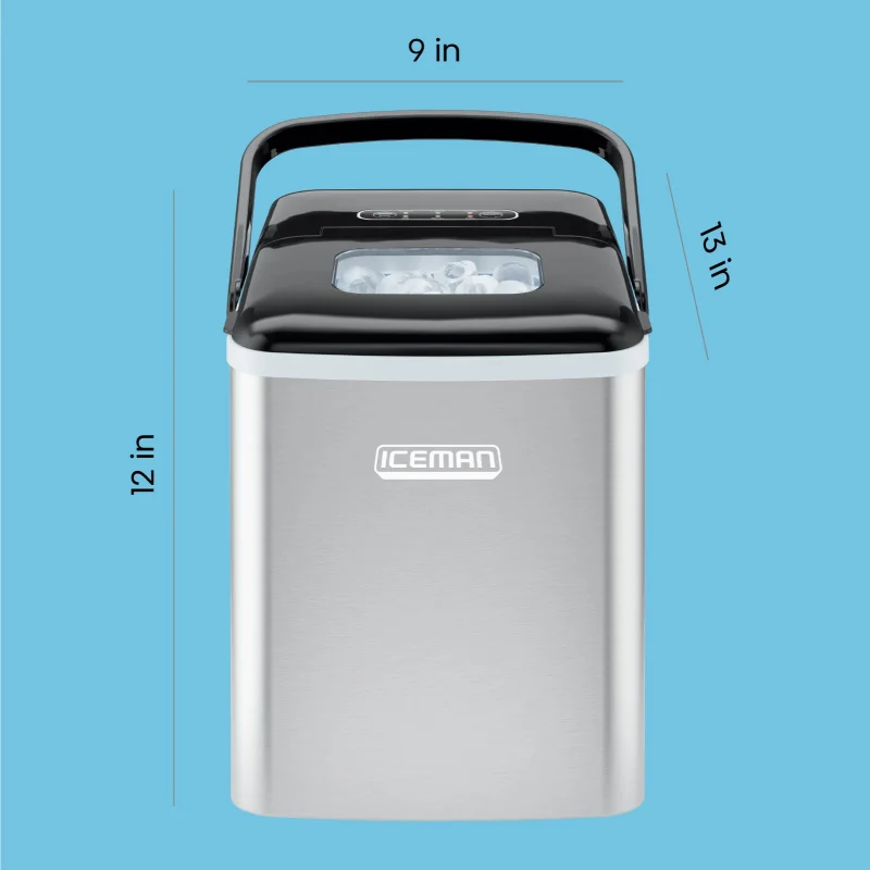 Iceman Dual-Size Countertop Ice Maker Machine, Portable, Creates 2 Cube Sizes in 6 Mins, Holds 1.3 lb. of Ice, Makes up to 26 lb in 24 Hours, Self-Cleaning Scoop Included, Stainless-Steel