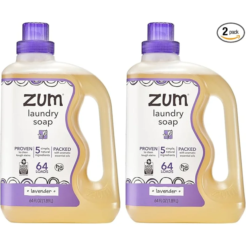 Indigo Wild Zum Clean Laundry Soap - Plant-Based Liquid Laundry Soap - Contains Baking Soda, Essential Oils & Saponified Coconut Oil - Lavender Scent - 64 fl oz (2 Pack)