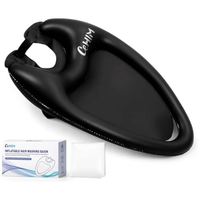 Inflatable Shampoo Basin - Portable Shampoo Bowl, Hair Washing Basin for Bedridden, Disabled,Injured, Hair Wash Tub for Dreadlocks and at Home Sink Washing (Black, Large)