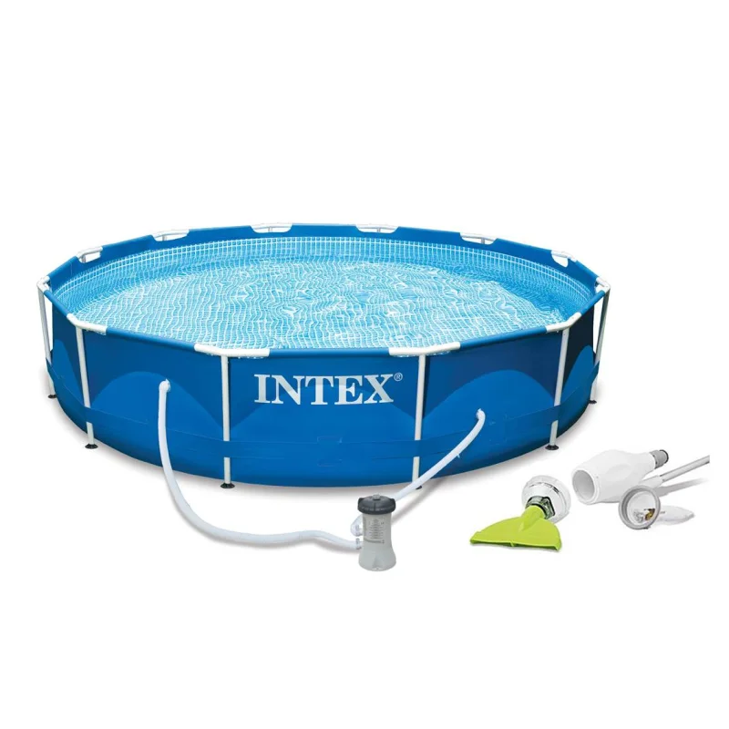 Intex 12ft x 30in Metal Frame Set Swimming Pool with Filter Pump & Skooba Vaccum