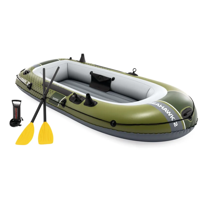 INTEX 66332EP Seahawk 2 Inflatable Boat Set with 48" Oars, Pump, & Rod Holders