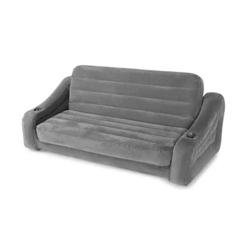 Intex 68566VM Inflatable 2 In 1 Pull Out Sofa Couch and Air Mattress Futon, Gray