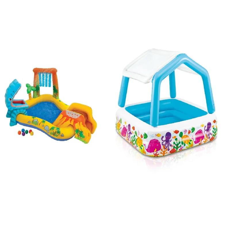 Intex 8' x 6.25' x 43" Dinosaur Play Center w/ 5' x 48" Kids Swimming Pool