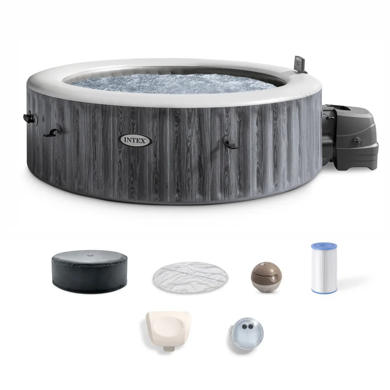 Intex PureSpa Greywood Deluxe Spa Set, 170 Bubble Jet Hot Tub, 85x28" (Open Box)