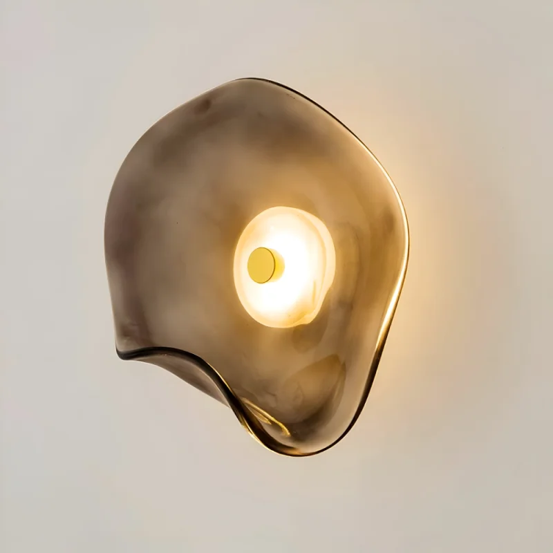 Japandi Curved Glass Wall Sconce | LED Lighting with Two-Way Illumination for Modern Interiors Smokey Gray