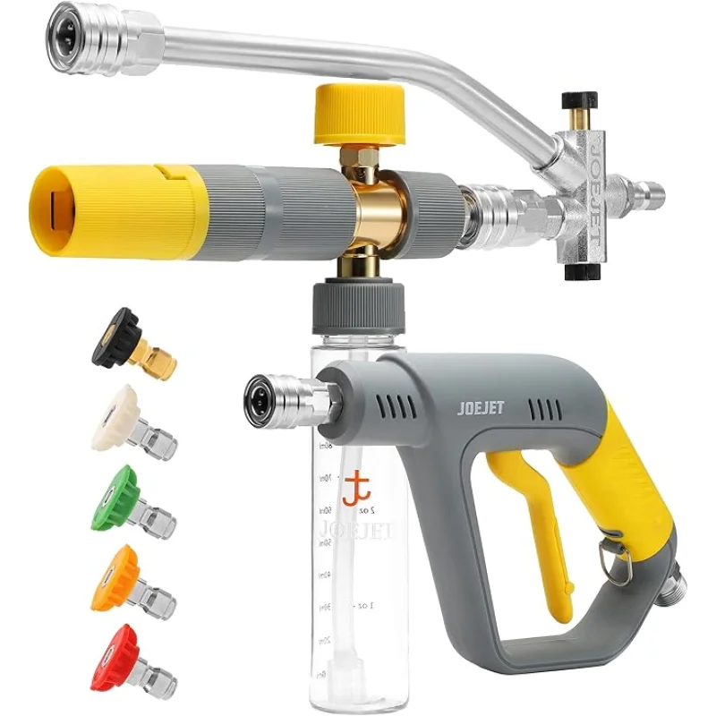 JOEJET Pressure Washer Gun with Mini Foam Cannon Dual Connector, Dual-Purpose Switch Spray Gun with 5 Power Washer Nozzle Tips, Dual Wand Foam Cannon, 1/4 Quick Connector