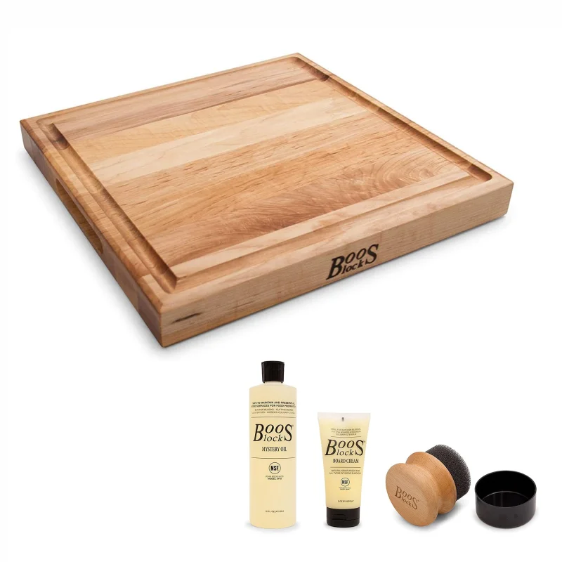 John Boos Block Square Cutting Board Bundle w/ 3 Piece Care and Maintenance Set