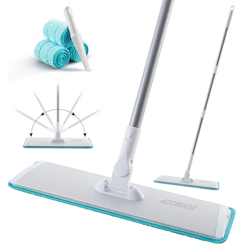 JOYMOOP 18 Inch Dust Mop for Hardwood Floors, Heavy Duty Industrial Wet Dry Mops with Telescopic Handle, Includes 3 Microfiber Mop Pads