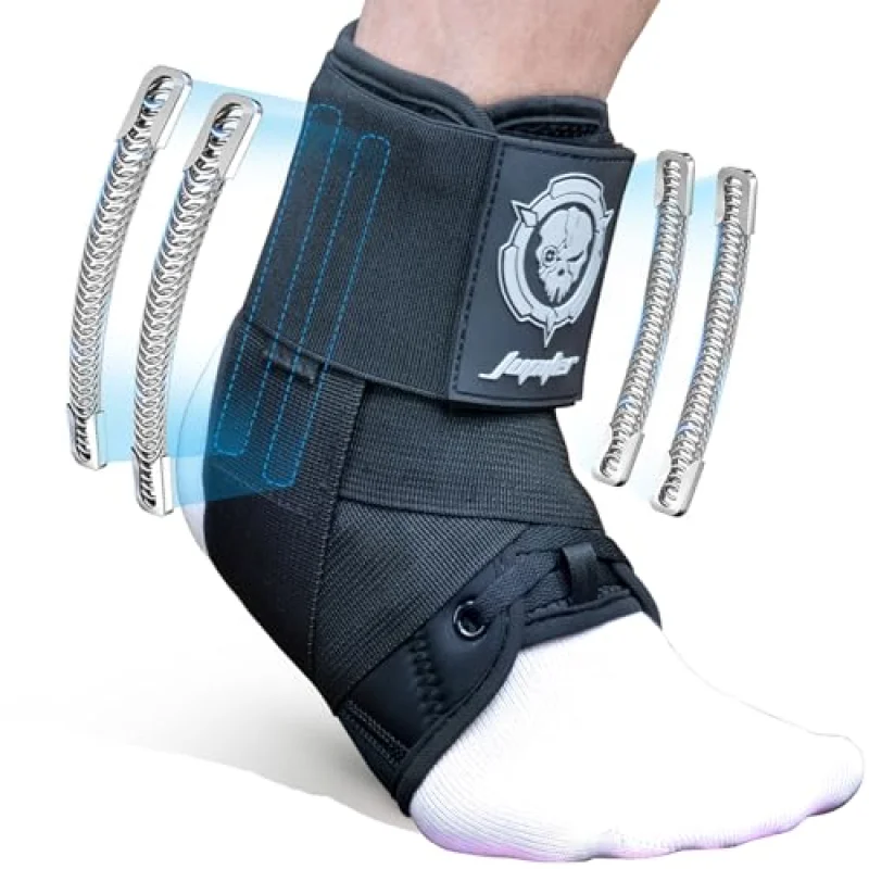 Jupiter Ankle Brace for Sprained Ankles for Women & Men, Made of Neoprene with Dual Springs, for Injury Recover, Running, Basketball and Cycling(Black S 6.5-11)