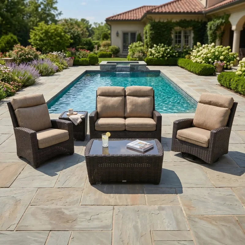 Kampala 5 Piece Loveseat Chat Group - Mirage Latte