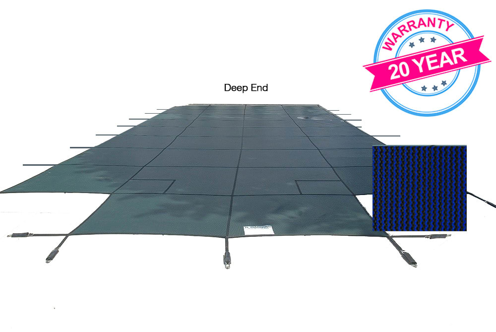 PoolTux 25' x 45' King99 Mesh Center Step Safety Cover, Blue, 20 Yr. Warranty