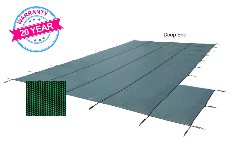 PoolTux 20' x 44' King99 Mesh Right Step Safety Cover, Green, 20 Yr. Warranty