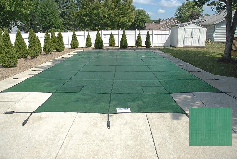 PoolTux 16'x32' King Light Weight Solid, Left Step Safety Cover, Green, 20 Yr. Warranty