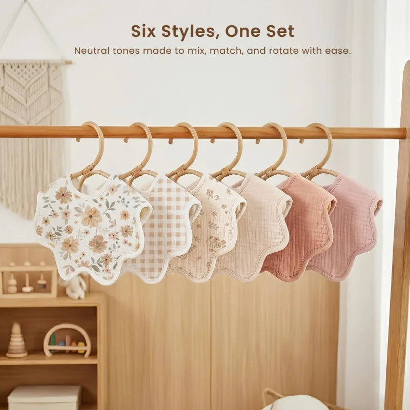 Konssy Muslin Baby Bibs 100% Cotton Absorbent Bandana Drool Bibs for Teething and Drooling, 6-Pack for Baby Boys & Girls
