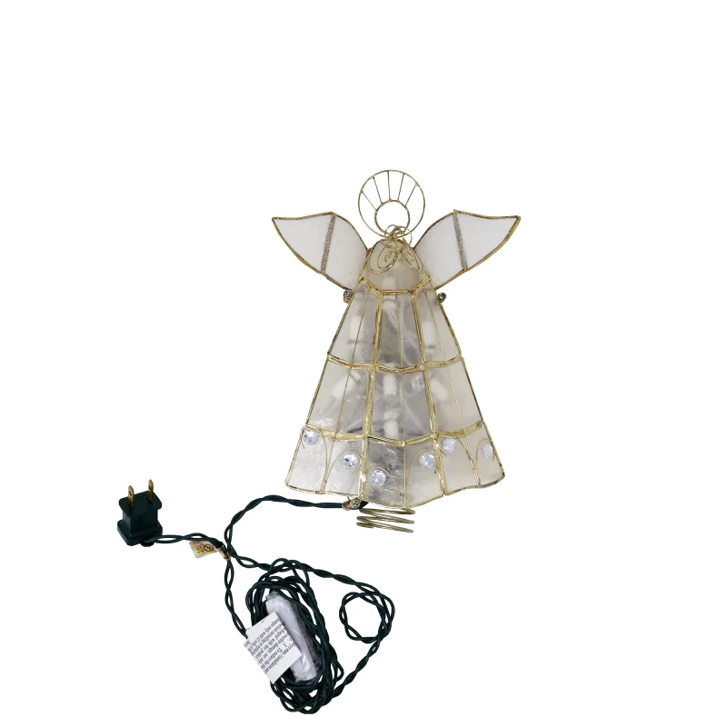 Kurt Adler 10-Light Capiz Angel Treetop with Trumpet (Clear)