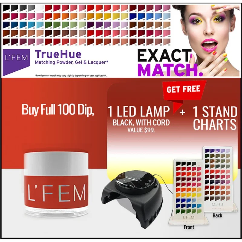 L'Fem Full 100 Dip Dap Powder Color + Free 1 Stand Chart