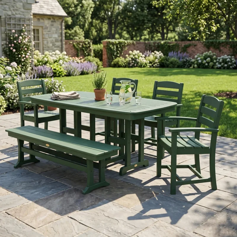 La Casa Caf 6 Piece Dining Set W/ Bench Slate Grey