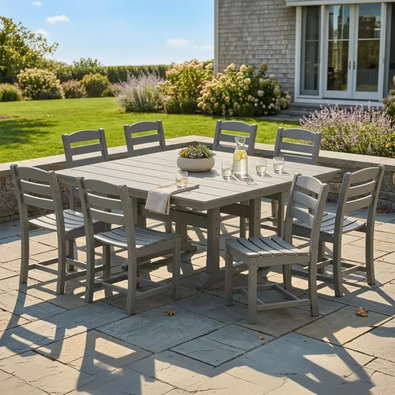 La Casa Caf 9 Piece Farmhouse Trestle Dining Set Slate Grey