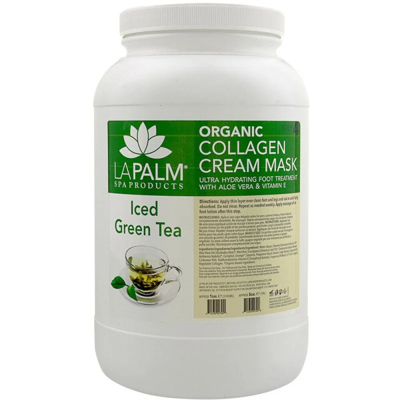 La Palm Collagen Cream Mask - Ultra Hydrating Foot Treatment with Aloe Vera & Vitamin E - ICED GREEN TEA - STEP 4 / 1 Gallon - 3.79 Liters