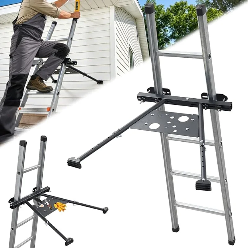 Ladder Stabilizer, Roof Ladder Stabilizer with Adjustable Legs 20.4-29.5" Built-in Tool Tray and Non-Slip Rubber Feet Suitable for Roof Gutters Roof Repairs Window Cleaning Snow Removal