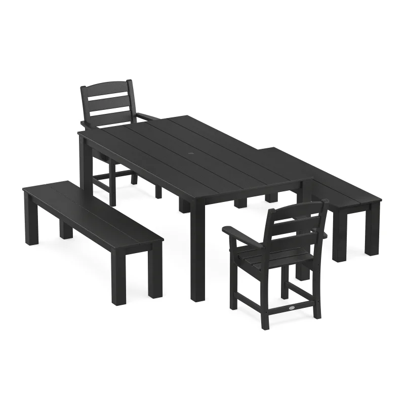 Lakeside 5-Piece Parsons Dining Set with Benches Black