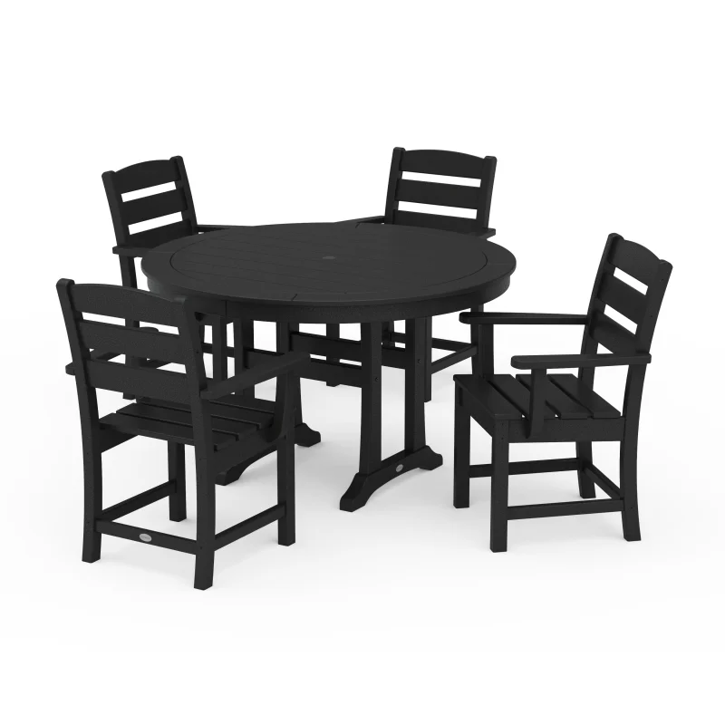 Lakeside 5-Piece Round Dining Set with Trestle Legs Black