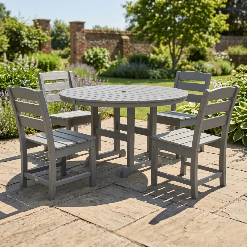 Lakeside 5 Piece Round Farmhouse Dining Set Slate Grey