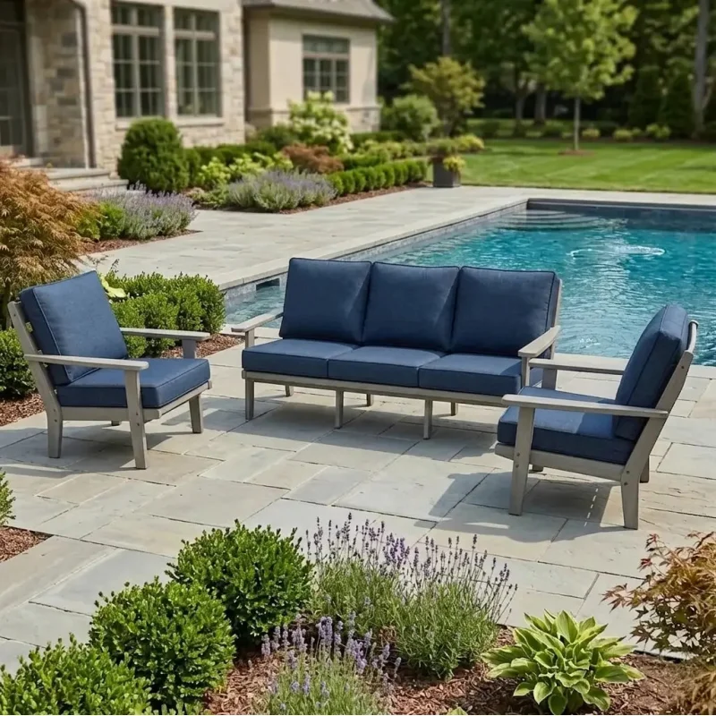 Lakeside Grey 3 Piece Sofa Group Marine Indigo