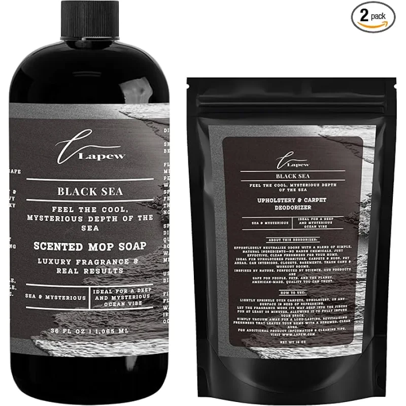 Lapew Black Sea Scented Cleaning Bundle | Carpet Deodorizer Powder (16 oz) & Mop Soap Concentrate (36 oz) | Pet-Friendly Odor Eliminator