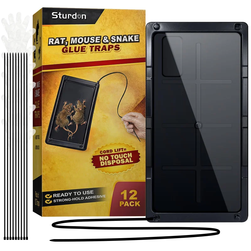 Large Rat Glue Traps for House Indoor 12 PackTouch-Free Zip Ties & Gloves Included Bulk Glue Traps for Mouse, Spiders, Snakes, Mice with Enhanced Adhesive, Pre-Baited Formula for Pest Control