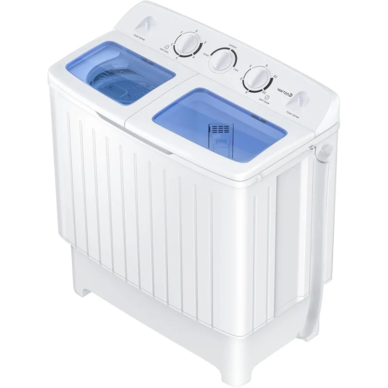 LDAILY Portable Washing Machine, 20lbs Compact Twin Tub Washer and Spinner with Drain Pump and Deep Cleaning, Mini Laundry Washing Spinning Combo for Apartment, RV, Dorm, Camping (White & Blue)