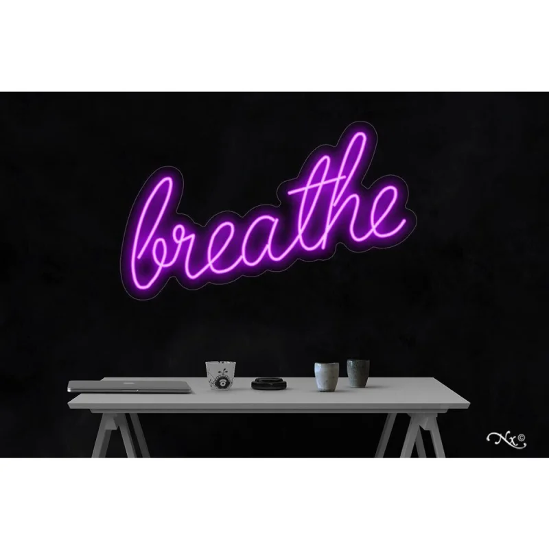 LED Flex Neon Sign - breathe / Size: 30"W x 13"H x 1"D / 12 Font Color Options: Dark Blue, Gold, Green, Hot Pink, Light Blue, Light Pink, Orange, Purple, Red, Warm White, White and Yellow