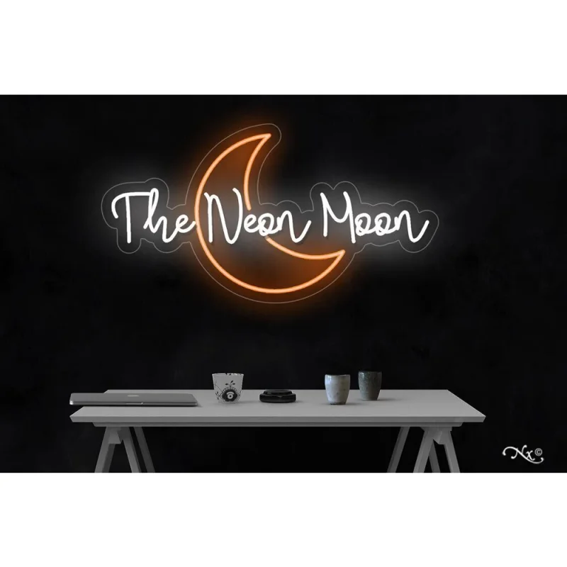 LED Flex Neon Sign - The Neon Moon / Size: 36"W x 19"H x 1"D / 12 Font Color Options: Dark Blue, Gold, Green, Hot Pink, Light Blue, Light Pink, Orange, Purple, Red, Warm White, White and Yellow