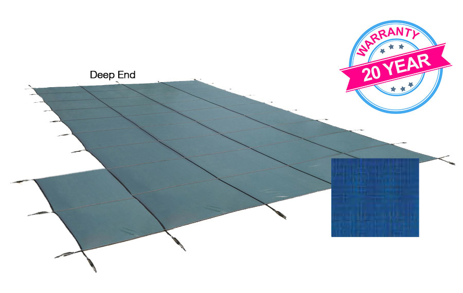 PoolTux 20'x44' King Light Weight Solid, Left Step Safety Cover, Blue, 20 Yr. Warranty
