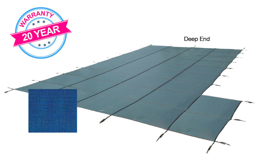 PoolTux 18' x 36' King Light Weight Solid, Right Step Safety Cover, Blue, 20 Yr. Warranty