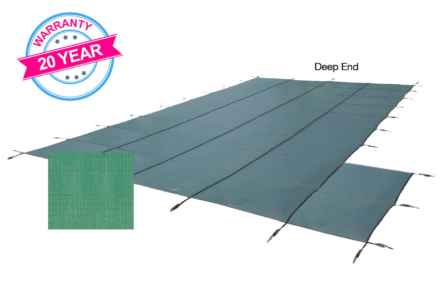 PoolTux 20' x 44' King Light Weight Solid, Right Step Safety Cover, Green, 20 Yr. Warranty