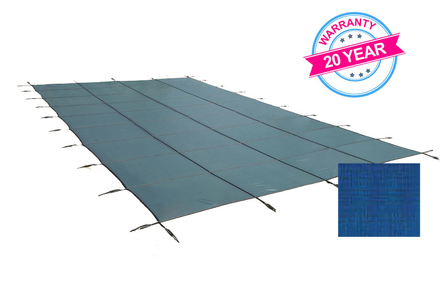PoolTux 20'x44' King Light Weight Solid Rectangle Safety Cover, Blue, 20 Yr. Warranty